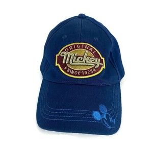 Disney Mens Blue Hook & Loop Hat Size Adjustable Mickey Embroidered 1928